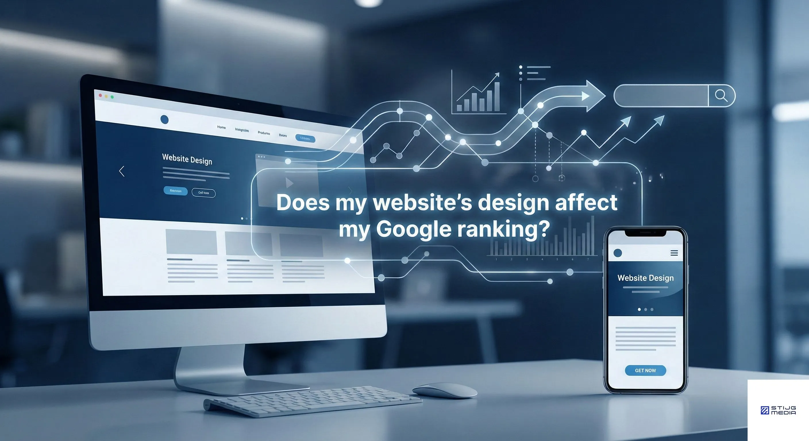 Website design elements and Google ranking factors illustrated