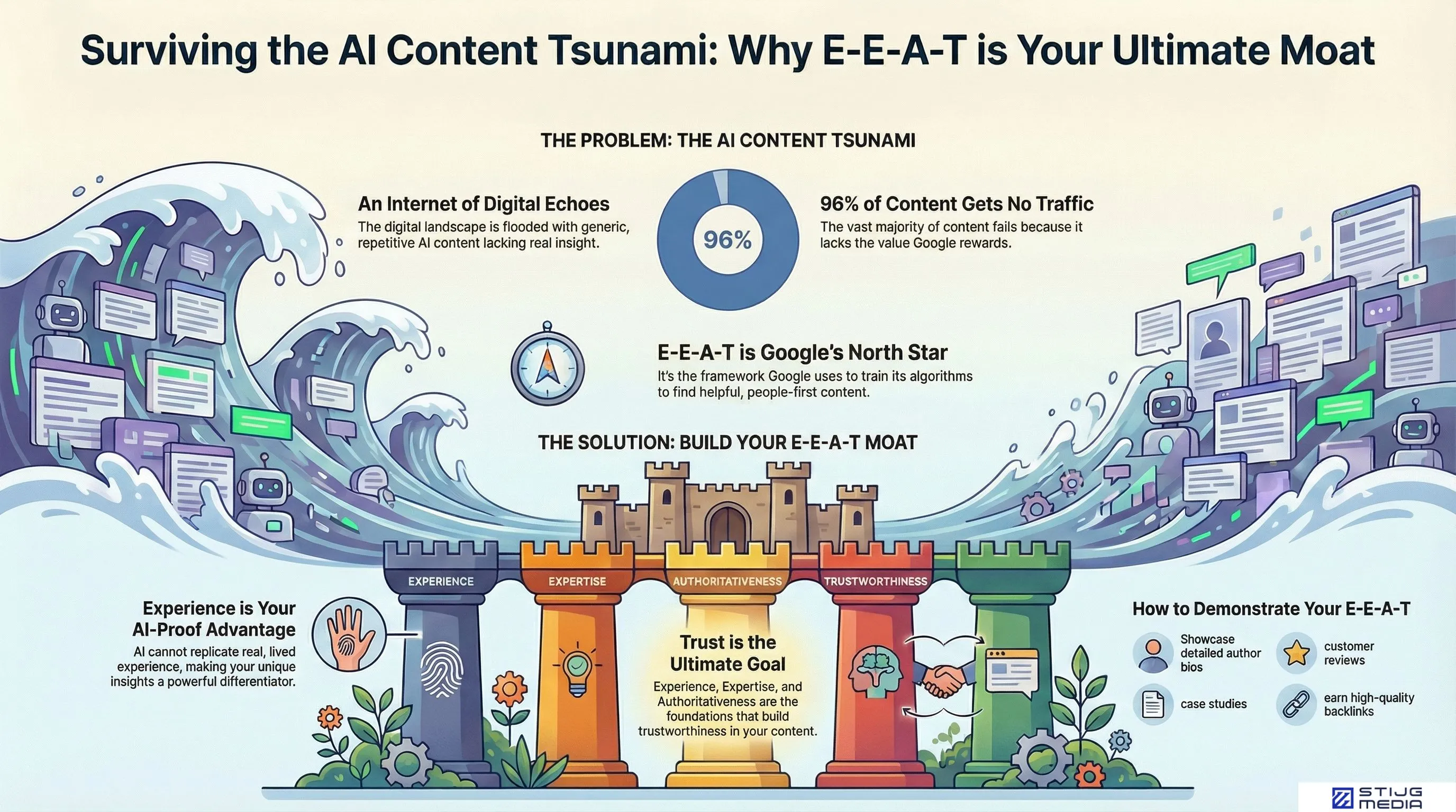 infographic explaining why e-e-a-t is a great moat