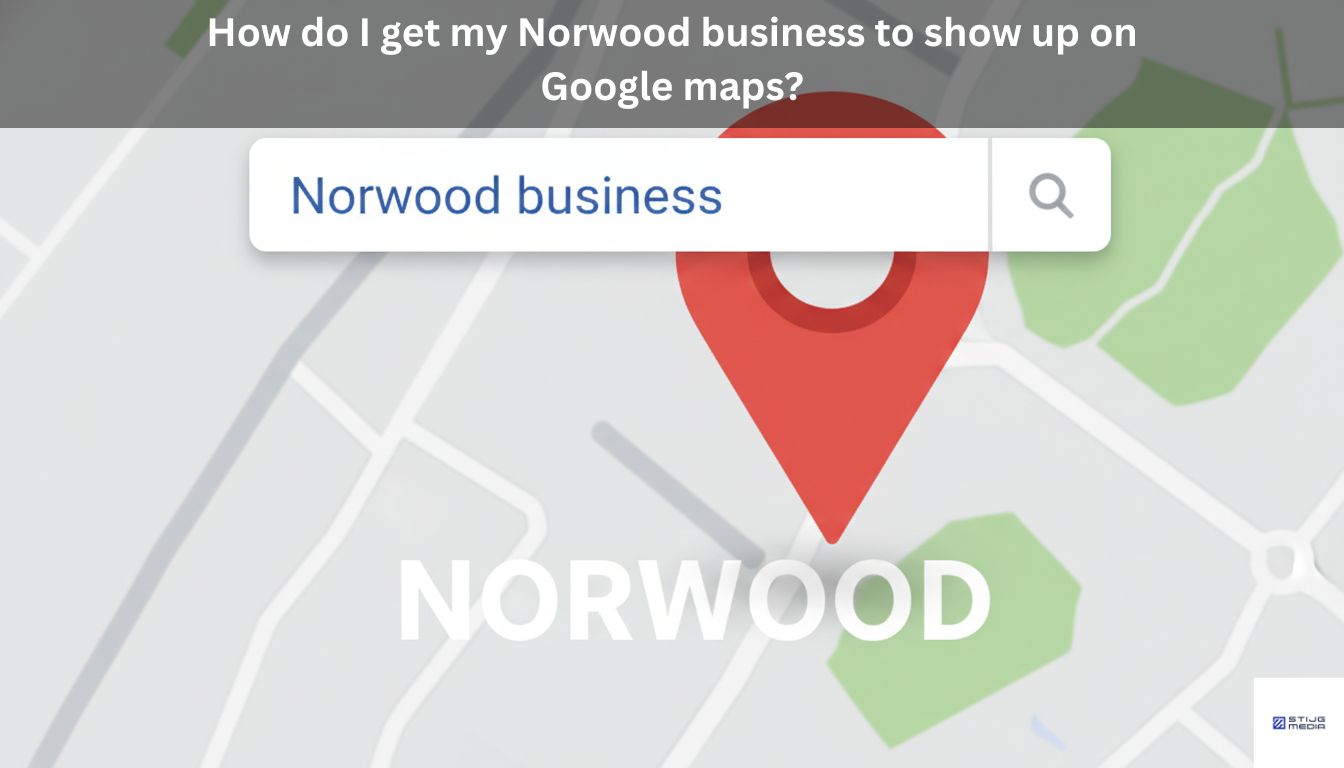 map pin with search bar that says: Norwood business